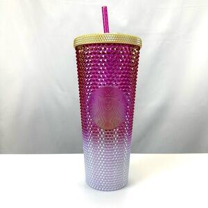 Starbucks 2024 Ruby Iridescent white Gold Gradient studded Bling Tumbler NWT